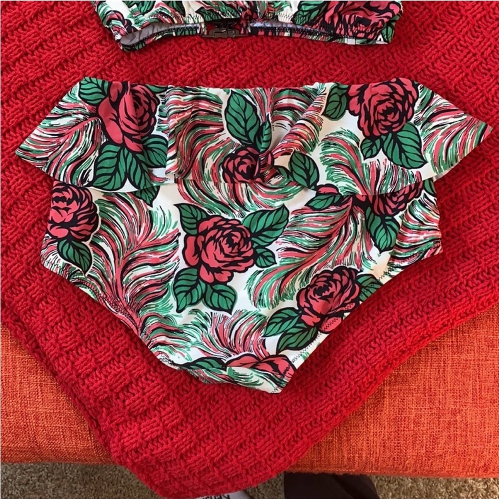 🖤 Anna Sui 🖤 Retro Swim Suit Bikini Rosa Mexicana Rose Print Small ♥️ - Picture 8 of 13